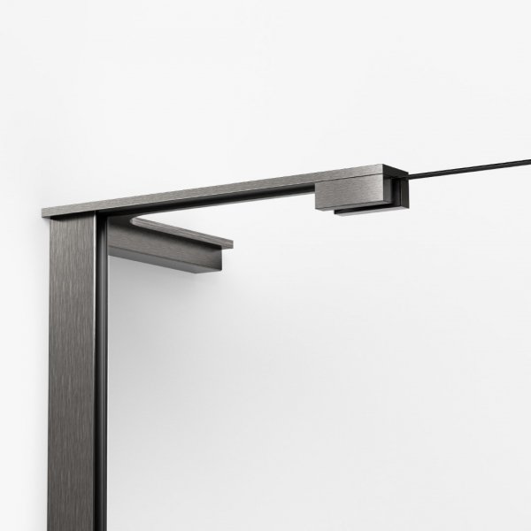 NEW TRENDY Kabina prysznicowa NESTA GUNMETAL BRUSHED WALK-IN U 80x200 szkło czyste 8mm Active Shield 2.0 - WSPORNIK KĄTOWY K-1755-WL