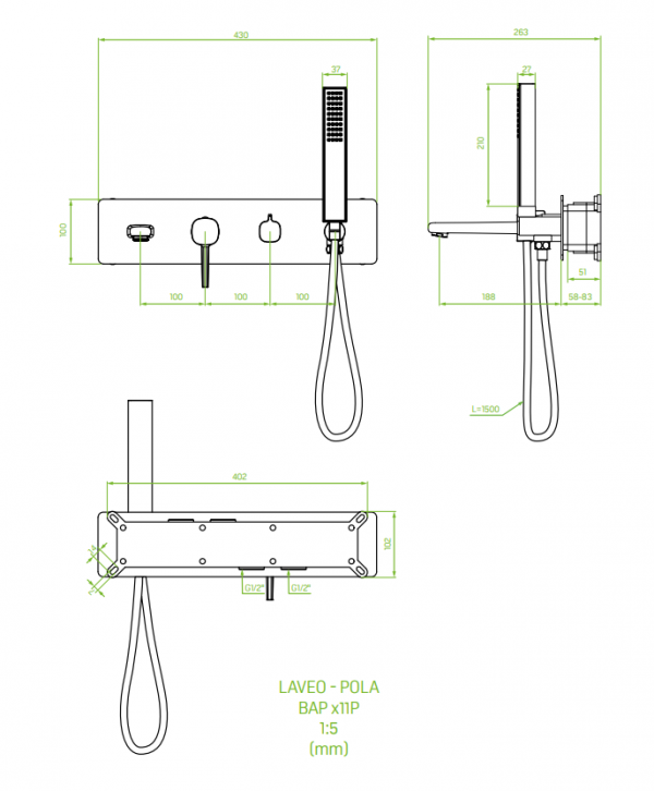 LAVEO Bateria wannowa podtynkowa z zestawem natryskowym POLA BAP_711P