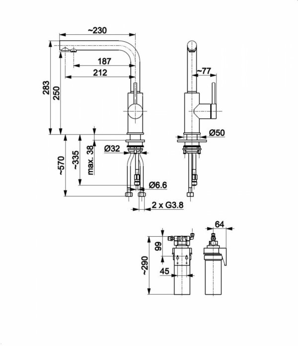 ARMATURA KRAKÓW KFA DUERO PURE BASIC bateria kuchenna z funkcją filtracji wody, INOX + zestaw filtrujący PROFINE SILVER &quot;S&quot; 6623-914-22