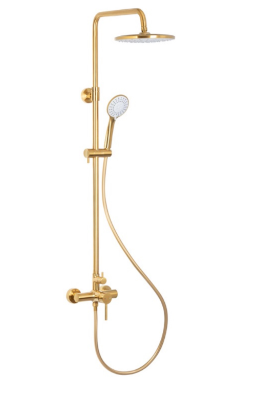 KFA Zestaw natryskowy MOZA GOLD/ZŁOTO SZCZOTKOWANE + odpływ liniowy 80cm 