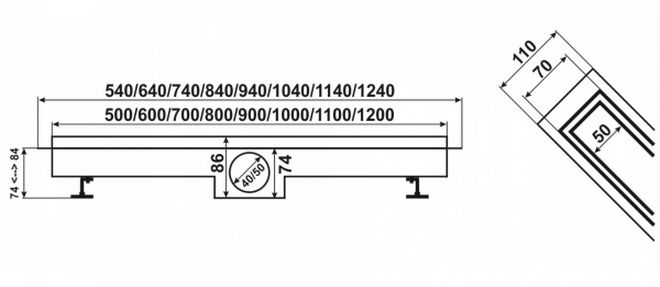 AQUALine - Odpływ liniowy 2w1 POSADZKOWY do wklejenia płytki lub gładka maskownica syfon OBROTOWY ROZMIAR 80cm!! R04800