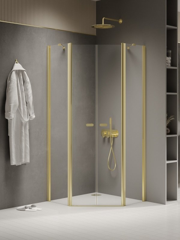NEW TRENDY Kabina prysznicowa New Soleo Light Gold, pięciokątna, drzwi podwójne 80x80x195 K-1667