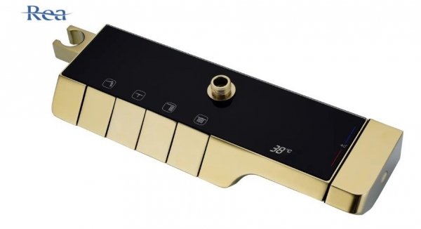 REA - Zestaw Natryskowy z Termostatem i wylewką ROB Gold Brush / Złoty Szczotkowany