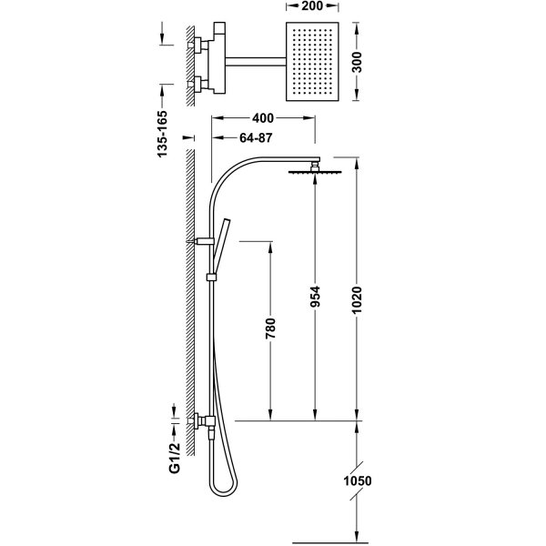 TRES SLIM Zestaw baterii jednouchwytowej naściennej 2-drożnej prysznicowej- czarny brąz 20219101KMB