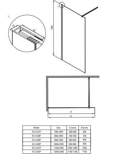 DEANTE - Ścianka prysznicowa PRIZMA walk-in 80 szkło transparentne, profil - złoty szczotkowany  KTJ_R38P