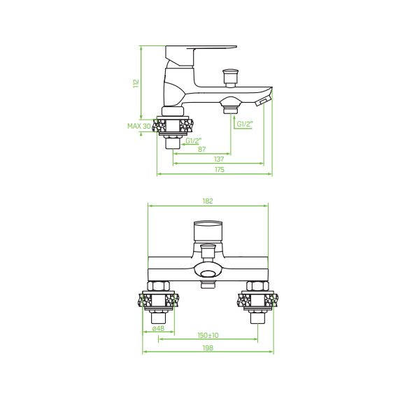 LAVEO Appia - bateria wannowa stojąca bez zestawu natryskowego czarny BLP_715D