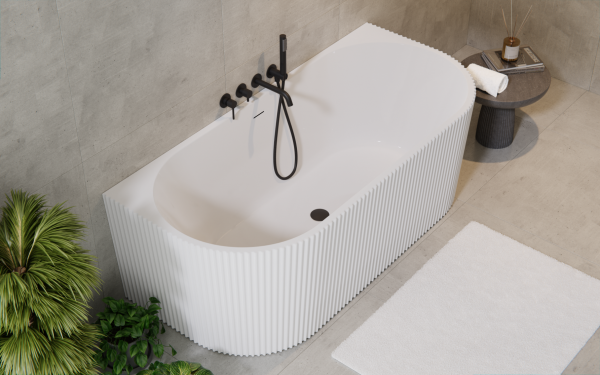 BESCO Wanna wolnostojąca przyścienna  Leya 150x75 + maskownica odpływu czarna #WAS-150-LCZ