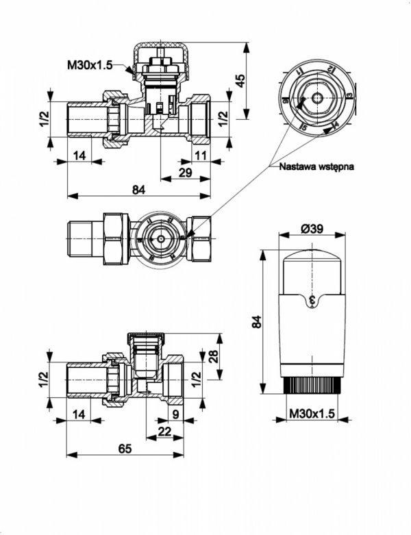 KFA ARMATURA KRAKÓW Zestaw termostatyczny grzejnikowy, prosty, KOMFORT PRO, CZARNY 757-030-81-BL