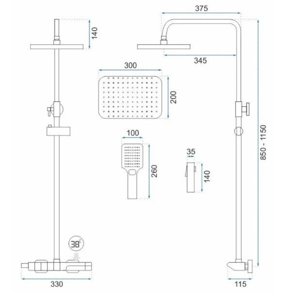 REA - Zestaw Natryskowy z Termostatem i wylewką ROB Gold Brush / Złoty Szczotkowany