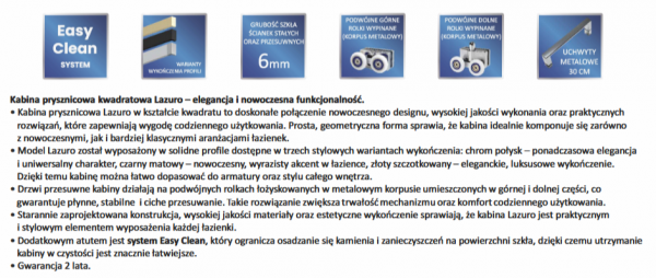 AQUAFORM LAZURO KABINA KWADRATOWA 90X90X200 CHROM, SZKŁO CZYSTE 6MM EASY CLEAN AQ.101-502110