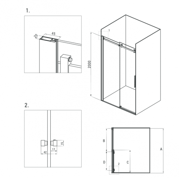 DEANTE Drzwi wnękowe prysznicowe przesuwne HIACYNT 120x200 KQH 012P
