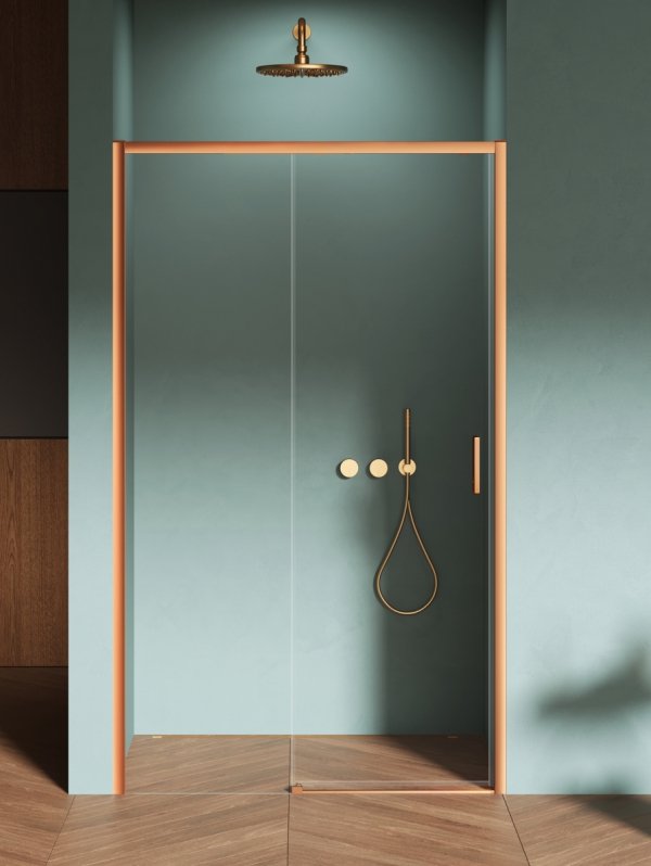 NEW TRENDY Drzwi wnękowe PRIME COPPER BRUSHED 1D L 110x200 szkło czyste 6mm Active Shield 2.0 D-0814A