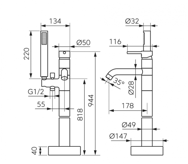 FERRO Wolnostojąca bateria wannowa z zestawem natryskowym gun metal CIRICULUS BCK11FGM