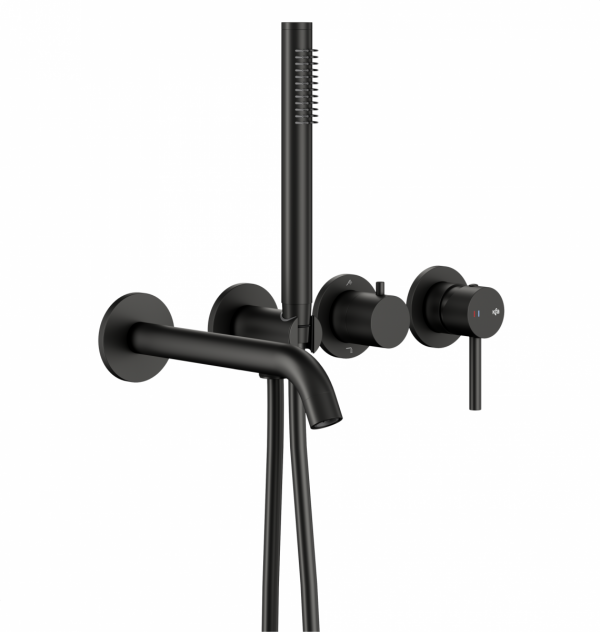 ARMATURA KRAKÓW KFA MOZA BLACK zestaw wannowy podtynkowy z baterią 3-otworową 2-funkcyjną 5039-411-81