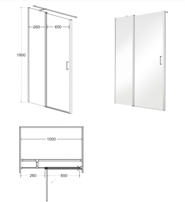 BESCO Drzwi wnękowe prysznicowe uchylne EXO-C 100cm EC-100-190C