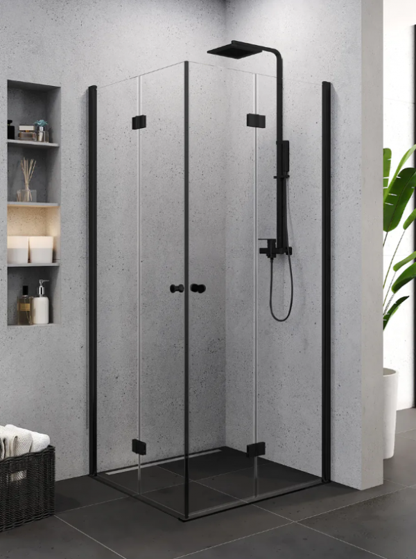 NEW TRENDY Kabina prysznicowa Superia Black 80x80x195, podwójne drzwi składane K-0592