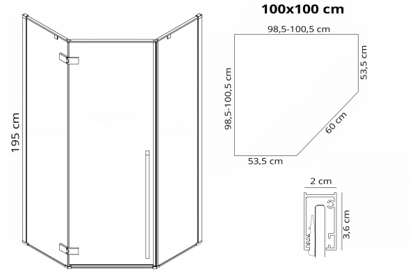 REA - Kabina prysznicowa narożna DIAMOND BLACK MAT 100x100