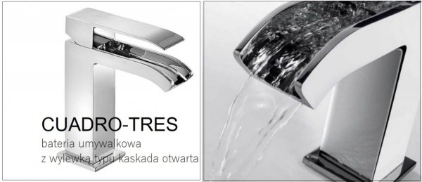 TRES - Bateria umywalkowa CUADRO Exclusive z wylewką kaskadą otwartą  chrom 00611001
