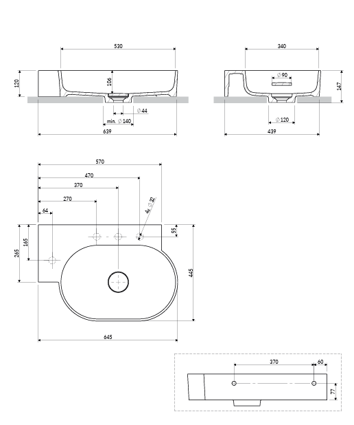 OMNIRES umywalka nablatowa/wisząca OVO M+ lewa, 64 x 44 cm coral mat OVO645UWLCO