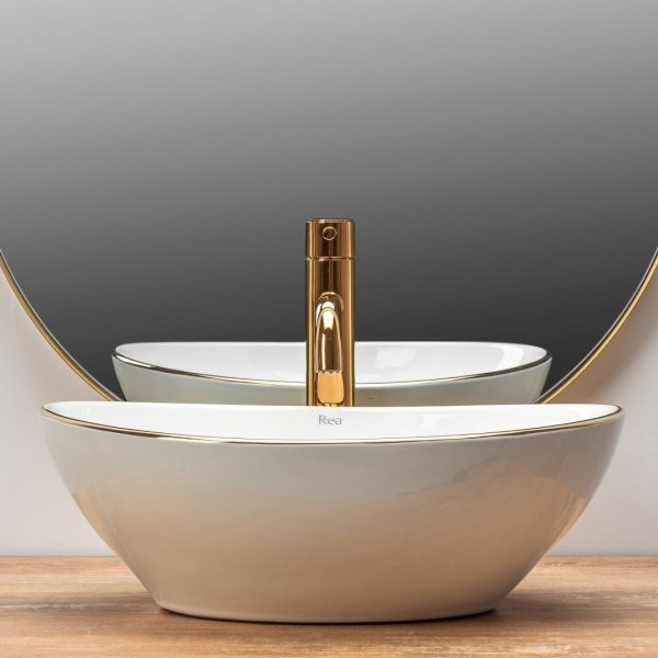 REA - Umywalka ceramiczna nablatowa SOFIA Gold Edge