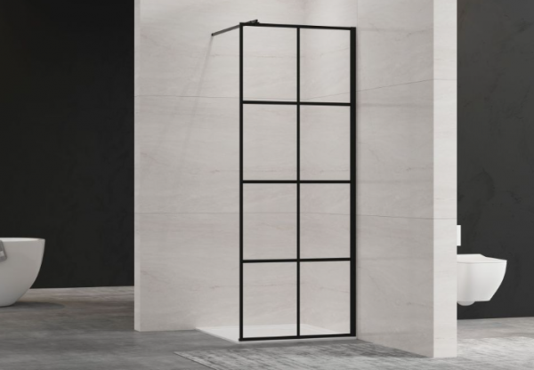 INVENA Kabina walk-in szkło - geometryczna kratka profil czarny 100 x 200 AK-32-107-S 
