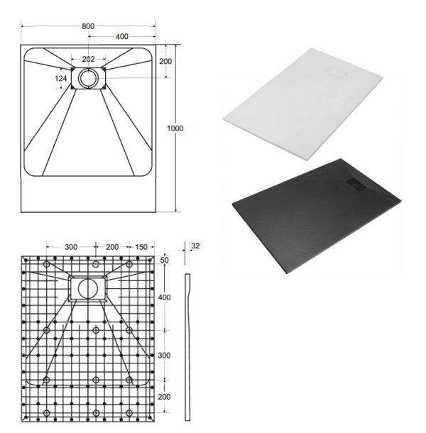 BESCO Brodzik prostokątny 100x80x3,2 Vexo Black 100 BVB-100-80-P