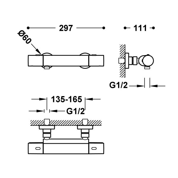 TRES OVER-WALL Bateria termostatyczna naścienna Over-wall prysznicowa- chrom 19016419