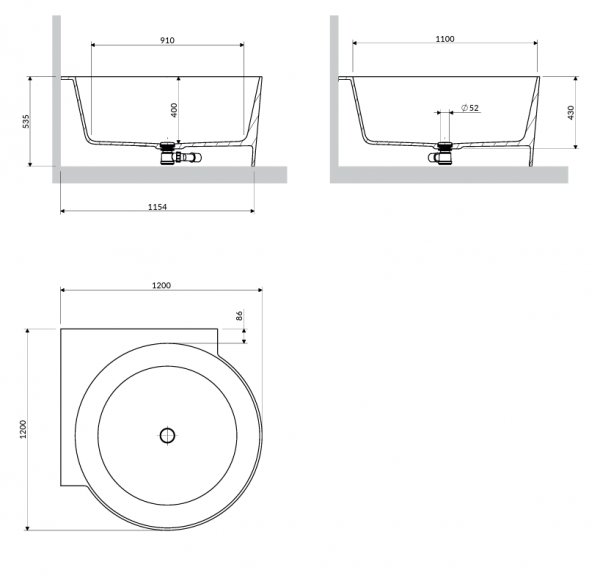 OMNIRES wanna narożna okrągła, 120 x 120 cm OVO M+ terracotta mat OVO120WNTE