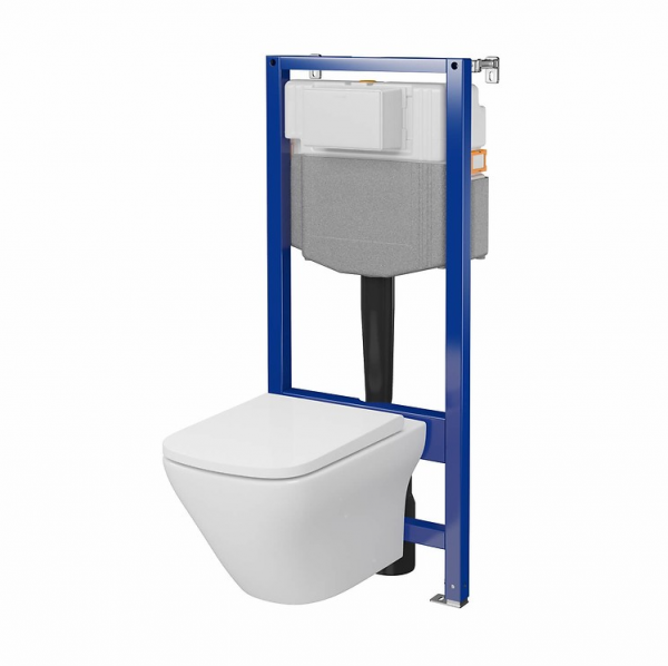 CERSANIT - Set C22 - stelaż podtynkowy AQUA 50 MECH QF + miska zawieszana LARGA by Cersanit SQUARE CleanOn + deska SLIM WRAP antybakteryjna, wolnoopadająca, z funkcją łatwego wypinania  S701-801