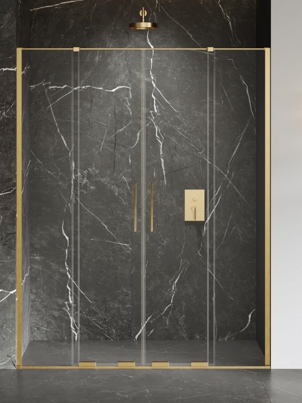 NEW TRENDY Drzwi wnękowe SMART GOLD BRUSHED 2D U 180x200 szkło czyste 8mm Active Shield 2.0 EXK-7524