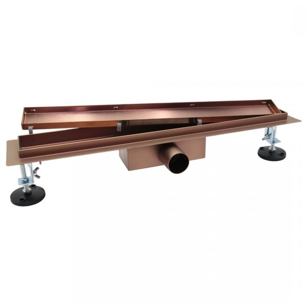 Zestaw prysznicowy KFA MOZA miedź szczotkowana + AQUALINE Odpływ liniowy podłogowy 2w1 pod płytkę - 80 cm LM04800 + 5736-920-34