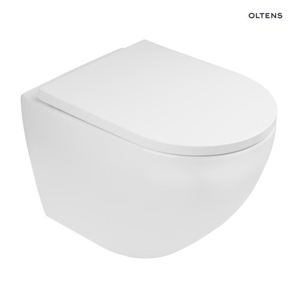 OLTENS Zestaw Oltens Hamnes Stille miska WC wisząca PureRim z powłoką SmartClean z deską wolnoopadającą biały 42523000 