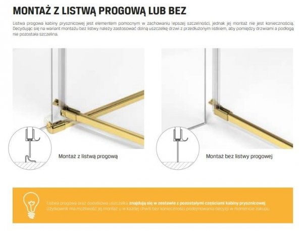 NEW TRENDY Kabina przyścienna AVEXA GOLD SHINE 90x100x200 EXK-2133/EXK-2103 POLSKA PRODUKCJA