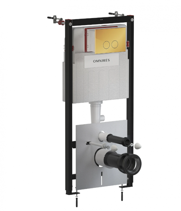 OMNIRES STRONGFRAME stelaż podtynkowy do miski toaletowej z ECO spłukiwaniem + MINIMAL przycisk spłukujący złoty połysk FLUSH SET STFWCECO1M-RGL