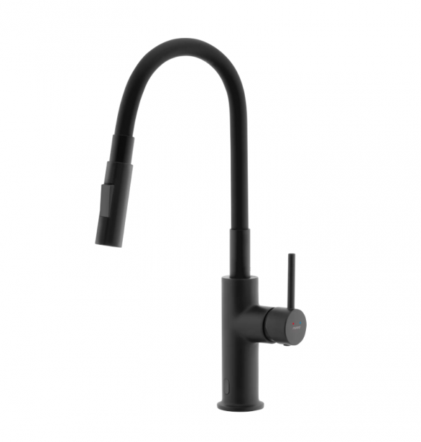 FERRO Bateria kuchenna DISTANZA bezdotykowa, wylewka elastyczna, aerator 2F, czarna BDZ4BBL