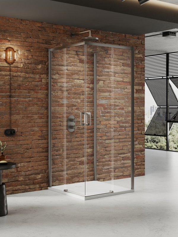 NEW TRENDY Kabina prysznicowa PRIME GUNMETAL BRUSHED 2D prostokątna przyścienna L 80x70x200 szkło czyste 6mm Active Shield 2.0 K-4959