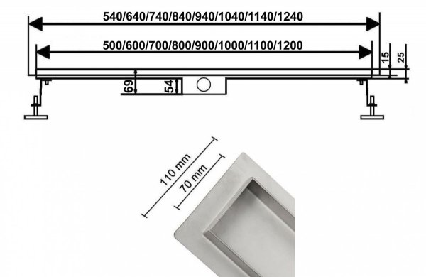 AQUALine - Odpływ liniowy posadzkowy czarny/black 2w1 pod płytkę 70cm L04BK
