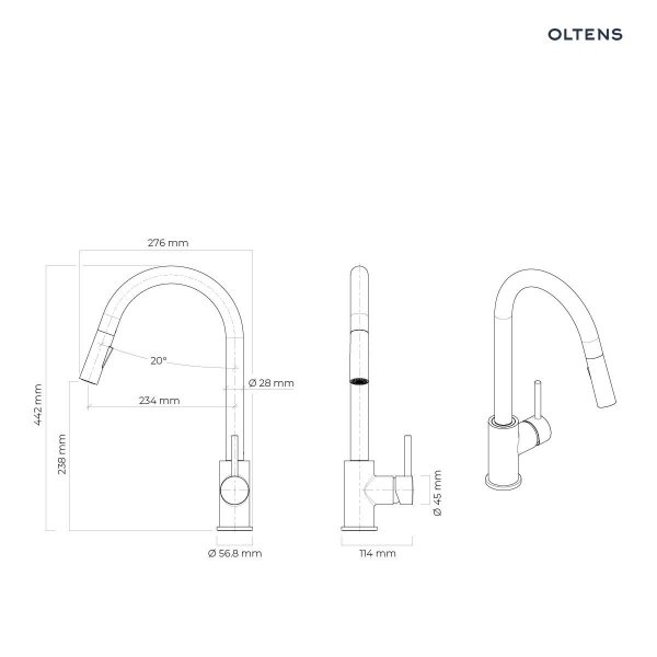 Oltens Litla bateria kuchenna stojąca z wyciąganą wylewką grafit 35204400