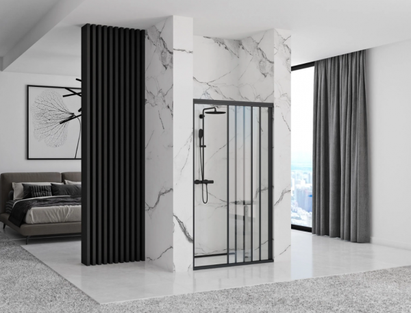 REA - Drzwi prysznicowe przesuwne ALEX BLACK / Czarne 90