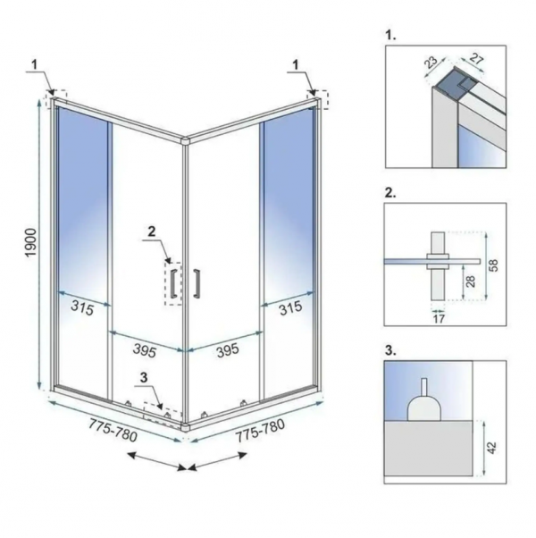 REA Kabina prysznicowa Rea City 80x80 Miedź Szczotkowana 