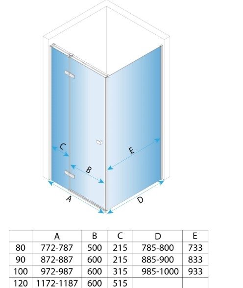REA - Kabina Prysznicowa narożna przyścienna ATLAS 100x90 Chrom / drzwi LEWE 100 + ścianka 90