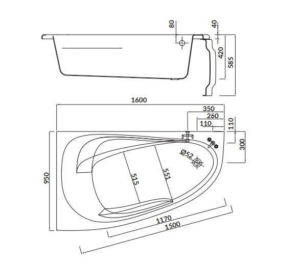 CERSANIT - Wanna asymetryczna JOANNA NEW 160x95 lewa  S301-170