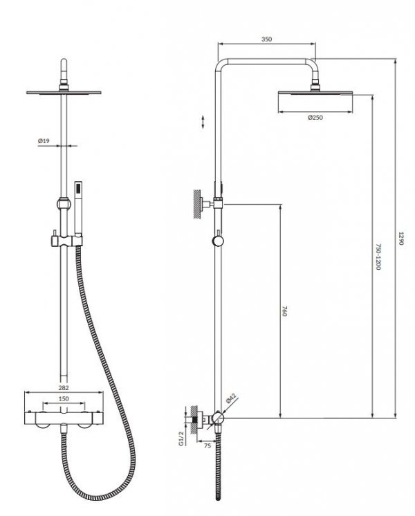 OMNIRES Termostatyczny system zestaw prysznicowy natynkowy miedź szczotkowana Y1244SUCPB