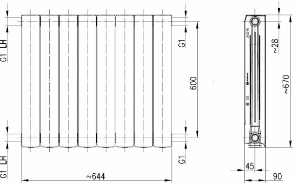 ARMATURA KRAKÓW KFA Grzejnik aluminiowy ADR 600 8-elementowy czarny 764-080-81