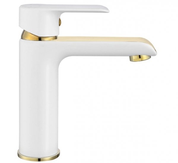 REA - REA - Bateria umywalkowa BLOOM White-Gold/Biało-Złota niska