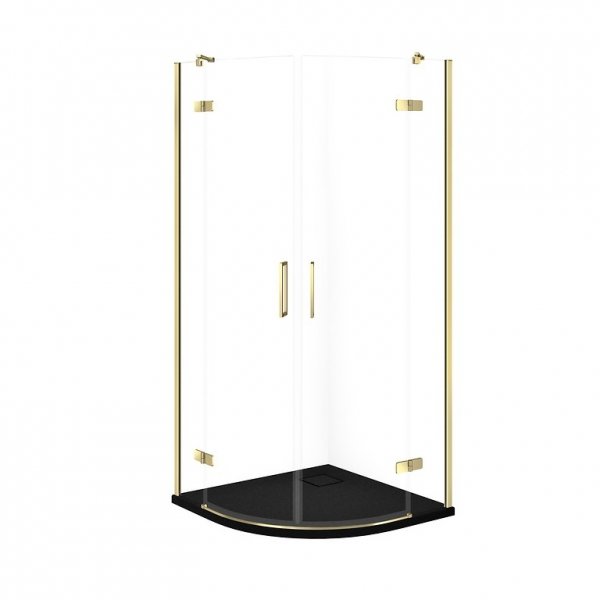CERSANIT - SET C623 - Kabina półokrągła CITY by Cersanit 90x90X195 złota szkło transparentne + brodzik TAKO Slim czarny mat  S4004-086