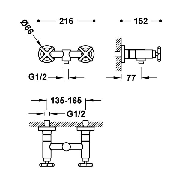 TRES MONTBLANC BATERIA DWUUCHWYTOWA ŚCIENNA PRYSZNICOWA- 24-K Matowe różowe złoto 28316301OM