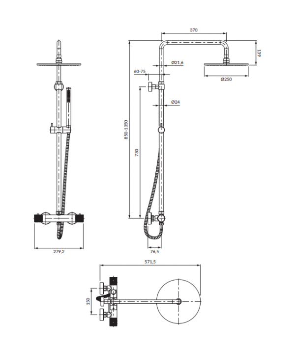 OMNIRES Termostatyczny system prysznicowy natynkowy CONTOUR miedź szczotkowana CT8044CPB