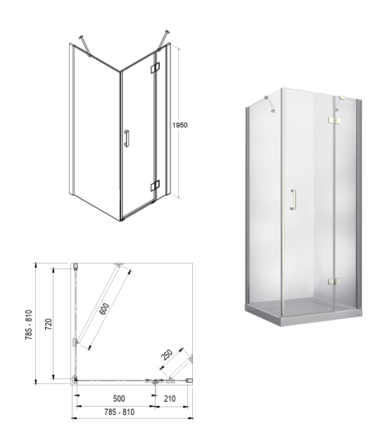 BESCO Kabina prysznicowa Viva Chrom 80x80x195 Prawa VKP-80-195-C