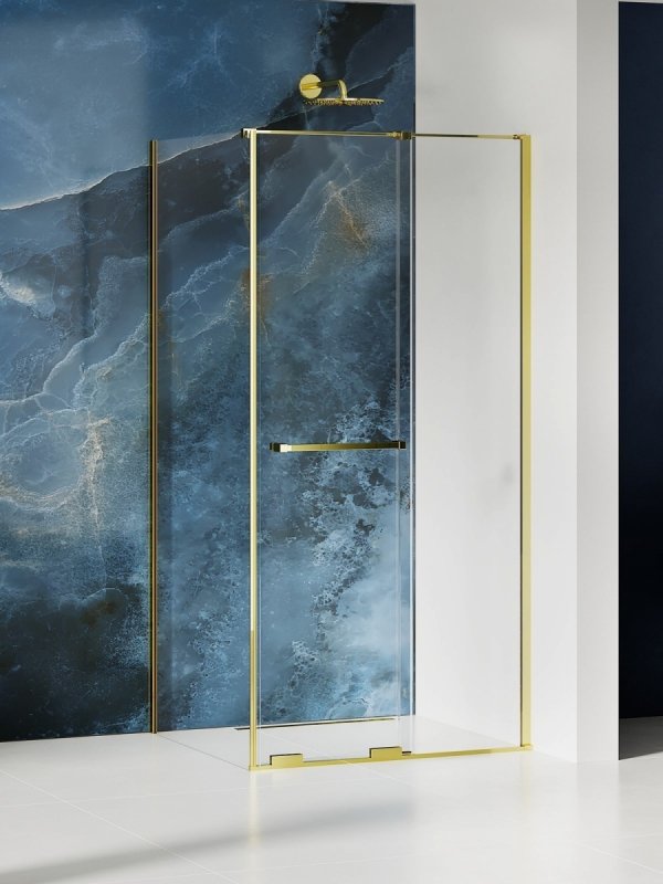 NEW TRENDY Kabina prysznicowa SMART LIGHT GOLD 1D prostokątna U 110x90x200 szkło czyste 8mm Active Shield 2.0 - UCHWYT RELING EXK-6698